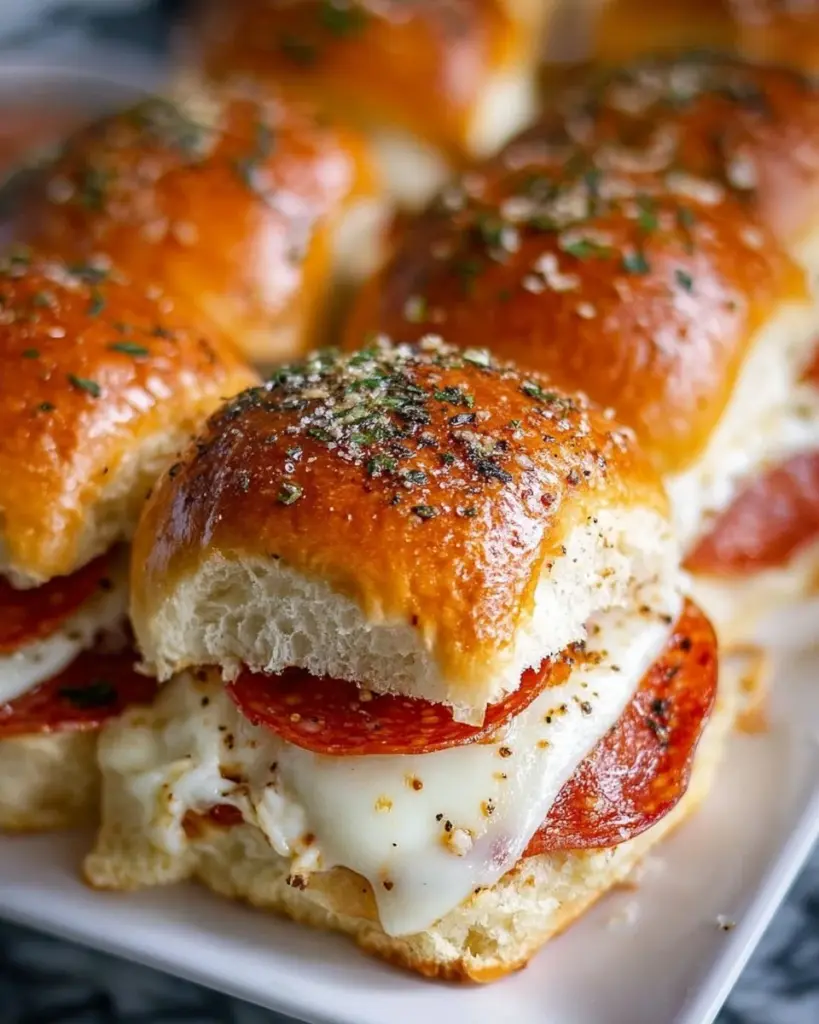 Delicious homemade pepperoni sliders served on a platter