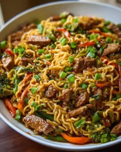 Delicious bowl of Pork Noodles topped with fresh herbs and spices