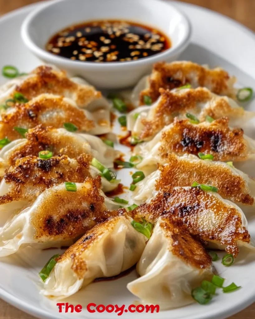 Delicious homemade potstickers served with dipping sauce