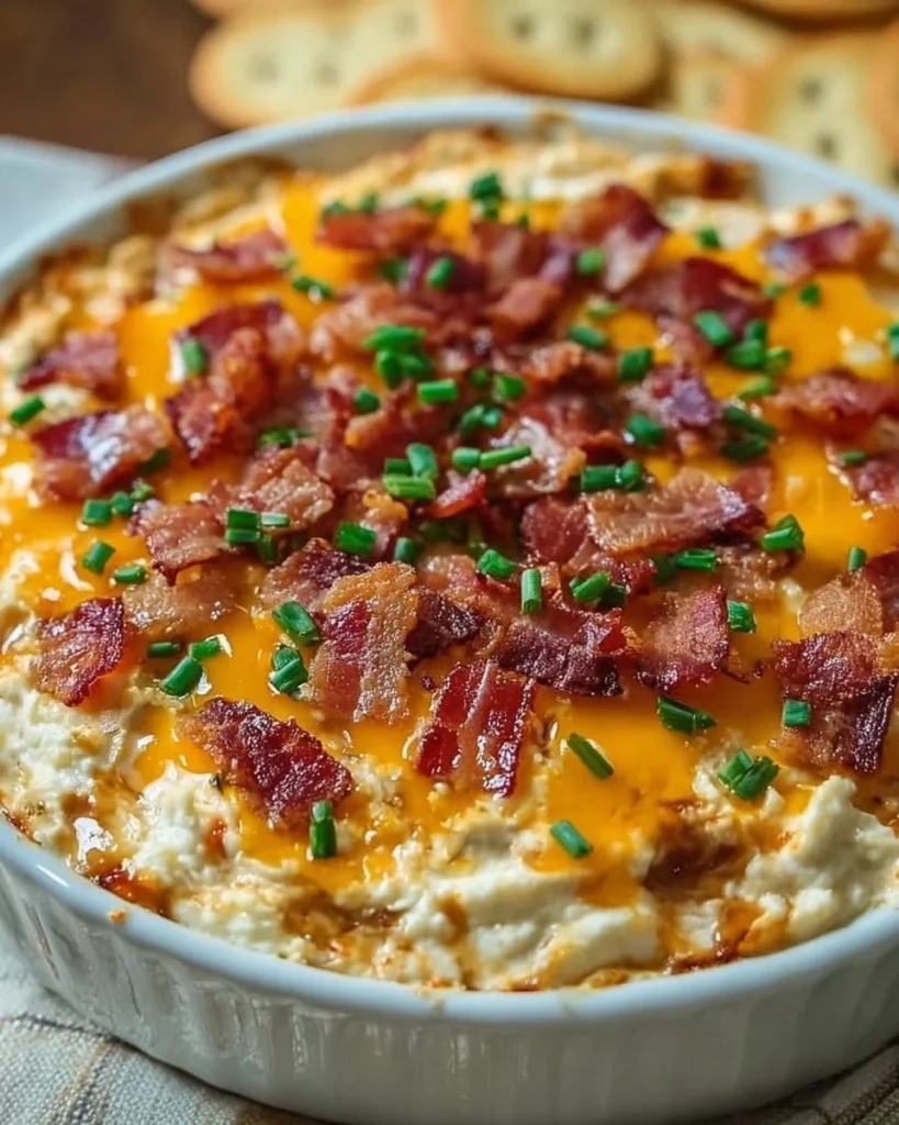 Savory Maple Bourbon Bacon Dip with Cheddar served in a bowl