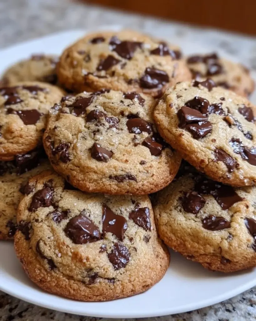 Batch of sourdough discard chocolate chip cookies on a cooling rack