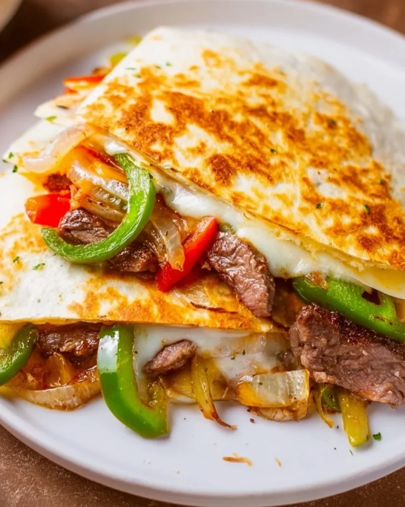 Delicious steak and cheese quesadillas on a plate