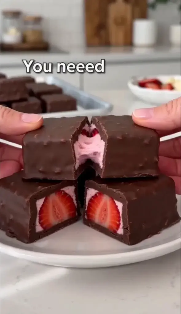 Delicious 3-ingredient strawberry chocolate bars ready to enjoy