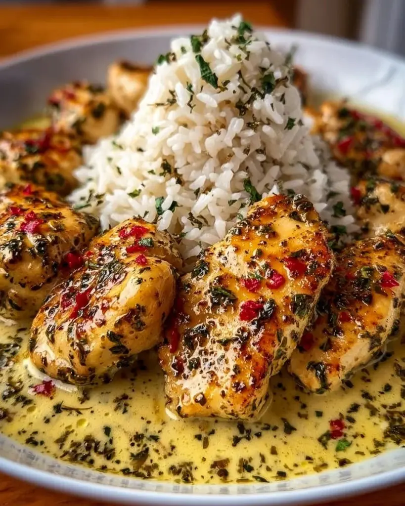 Delicious Chicken Scampi served with Creamy Garlic Parmesan Rice