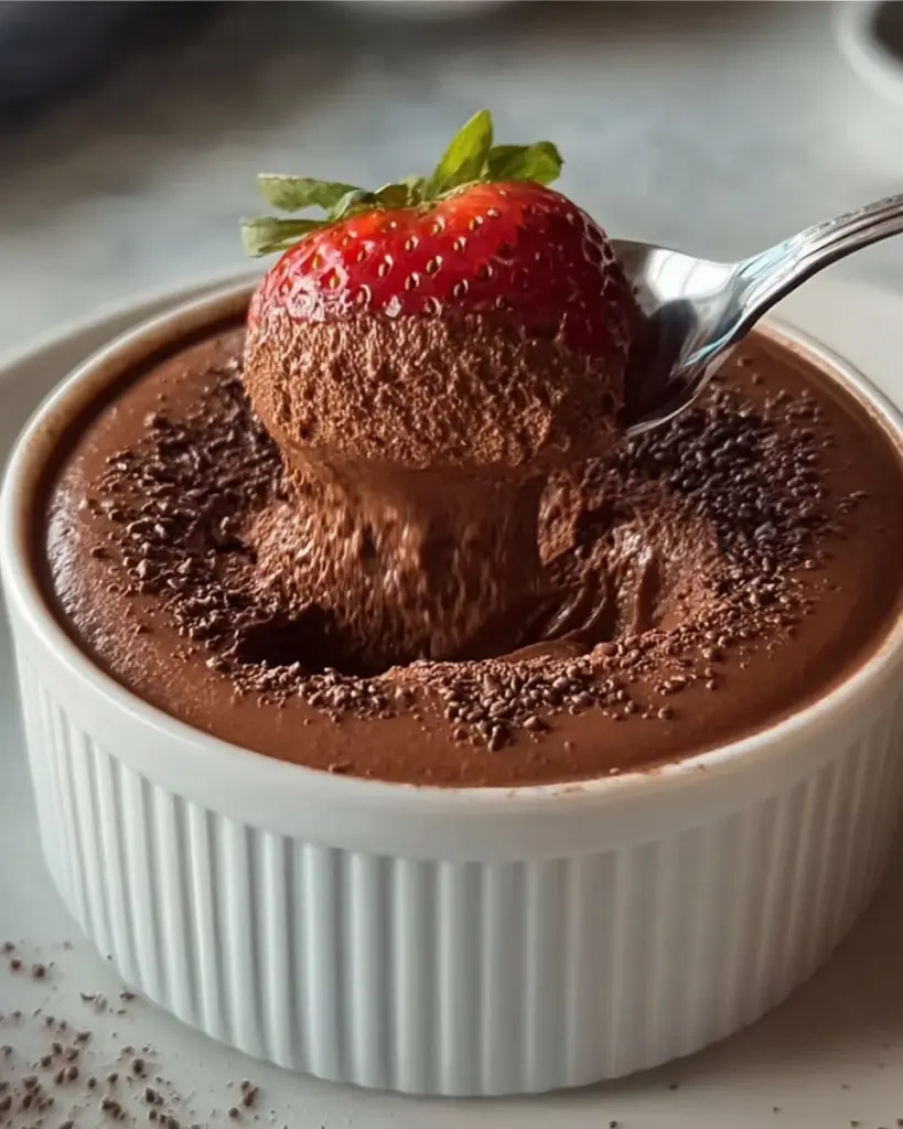 Delicious cottage cheese chocolate mousse dessert in a bowl.