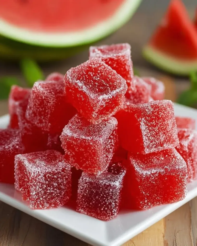 Homemade healthy watermelon gummies in a colorful bowl