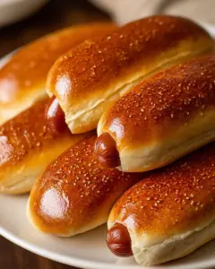 Freshly baked hot dog buns ready for grilling