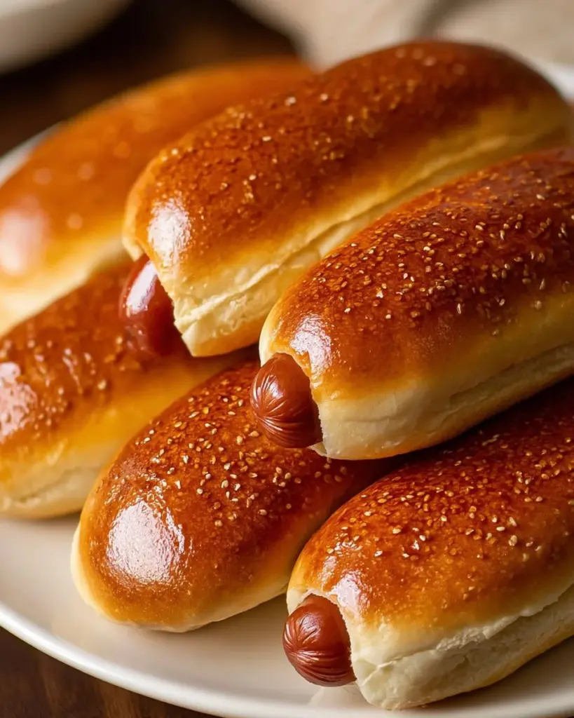 Freshly baked hot dog buns ready for grilling