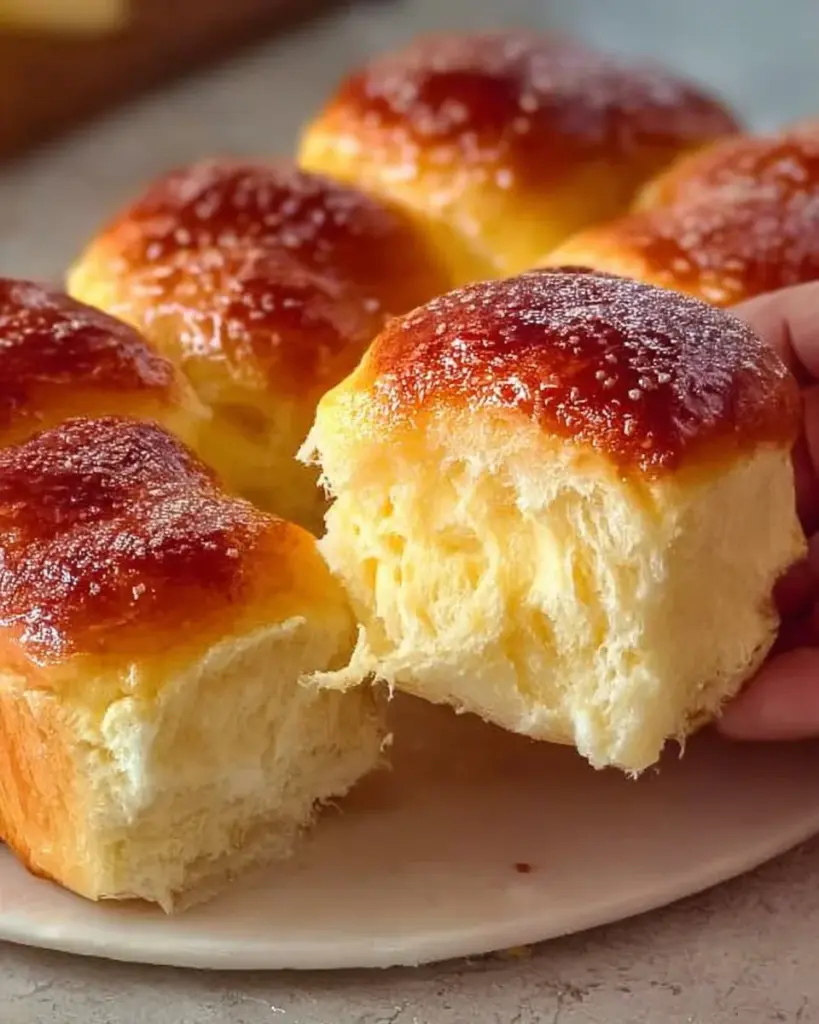 Freshly baked Milk Brioche loaf on a wooden table