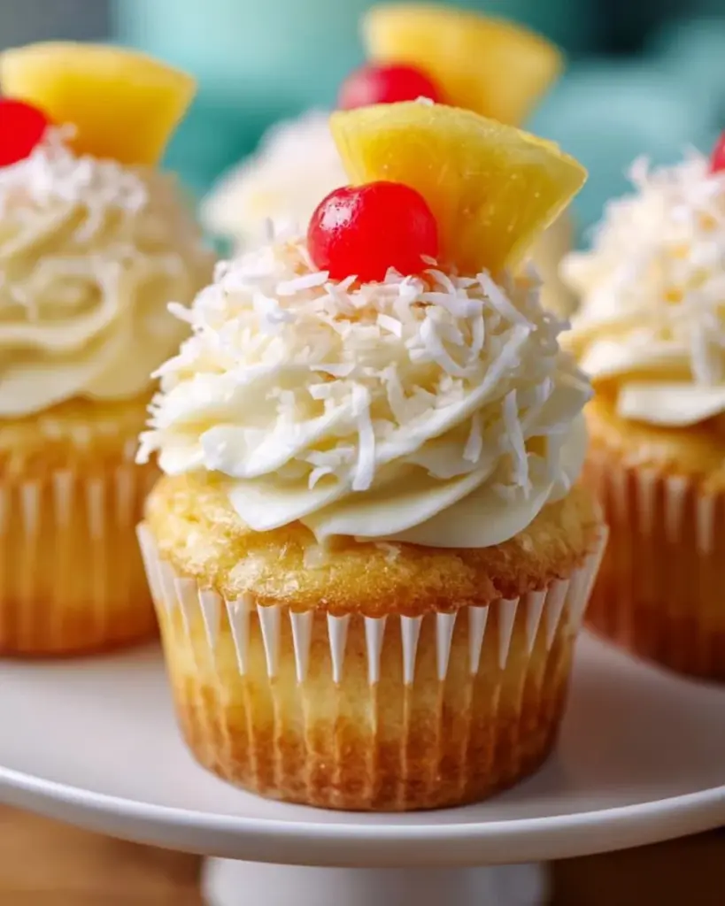 Delicious Pineapple Coconut Cupcakes with creamy frosting and tropical toppings