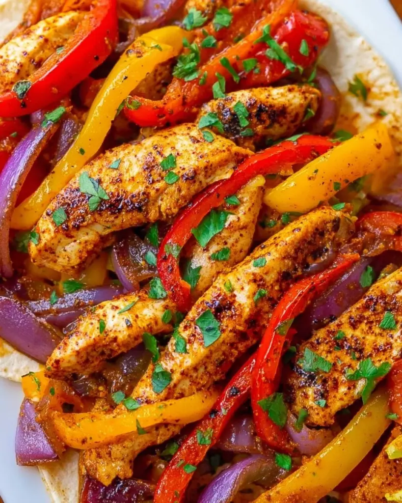 Delicious sheet pan chicken fajitas with vibrant bell peppers and onions