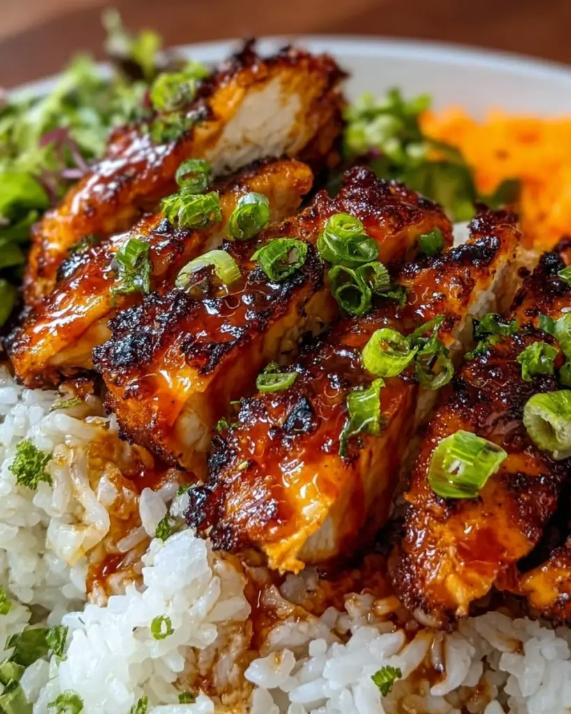 Delicious Spicy Maple Chicken served with fluffy Coconut Rice