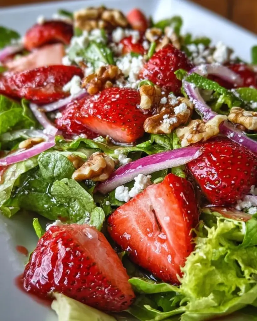 Spring Strawberry Walnut Crunch Salad with fresh strawberries and walnuts