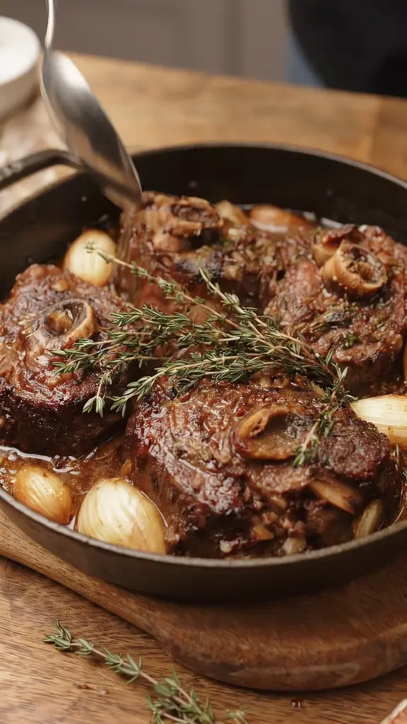 Delicious beef confit with garlic and onion, casserole style dish