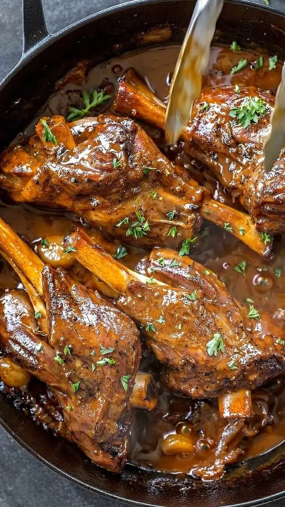 Braised Lamb Shanks in red wine gravy served with sides