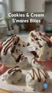 Delicious Cookies and Cream S'mores Marshmallow Bites with chocolate and graham crackers.