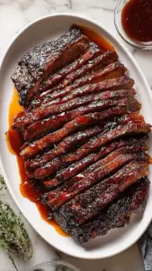 Plate of fall-off-the-bone BBQ beef ribs ready to be served.