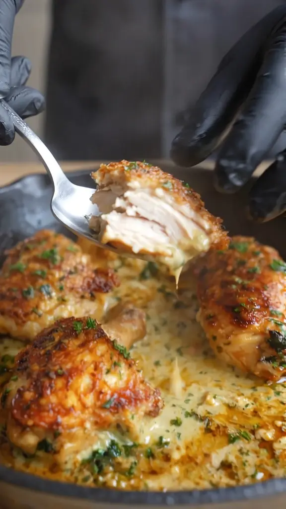 Delicious Garlic Brown Sugar Chicken served on a plate with herbs