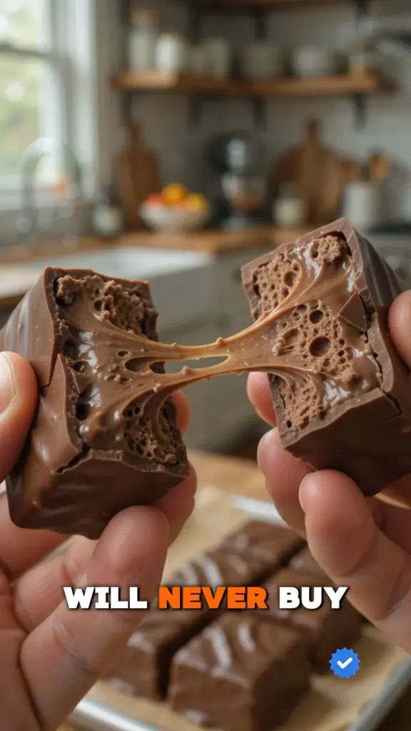 Homemade chocolate squares nougat candy with nuts and silky chocolate coating