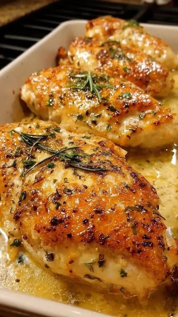 A plate of melt in your mouth chicken garnished with herbs and spices.