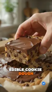 Decadent no-bake cookie dough squares arranged on a plate.