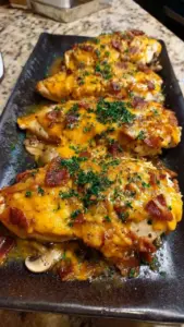 Delicious Alice Springs Chicken from Outback Steakhouse served with sides.