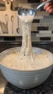 Baking with a 116-year-old sourdough starter showcasing its rich texture and color.