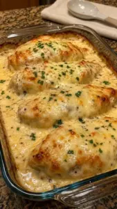 Creamy garlic parmesan chicken served with a rich sauce and herbs