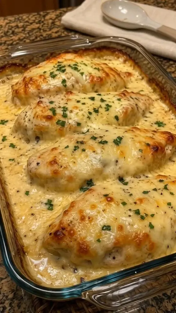 Creamy garlic parmesan chicken served with a rich sauce and herbs