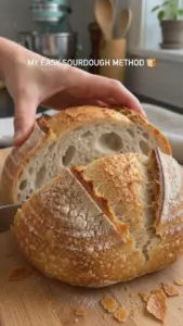 Homemade easy sourdough bread fresh from the oven