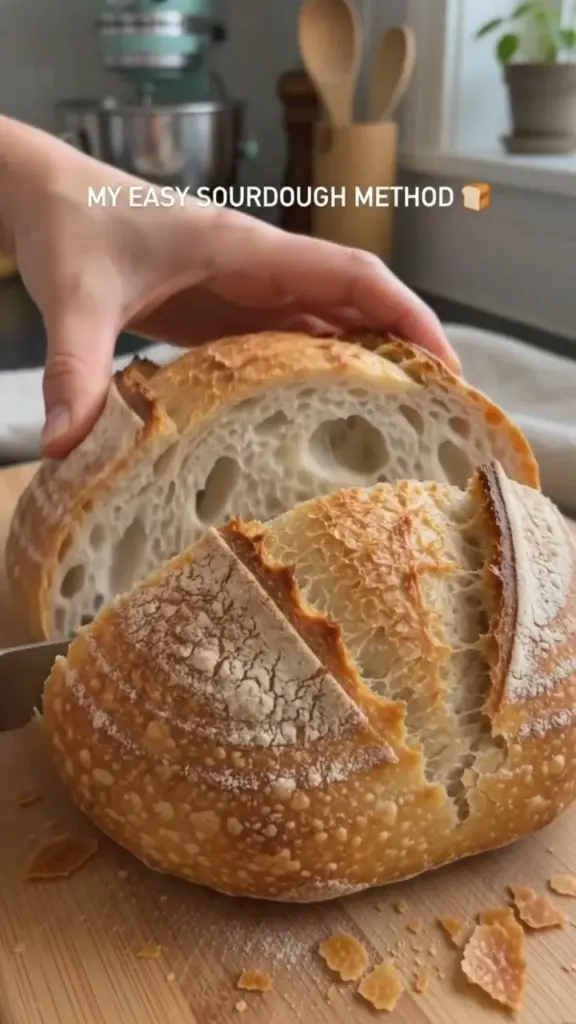 Homemade easy sourdough bread fresh from the oven