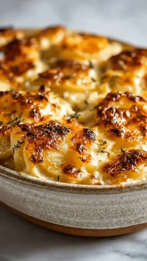 Delicious golden herb potato gratin baked to perfection