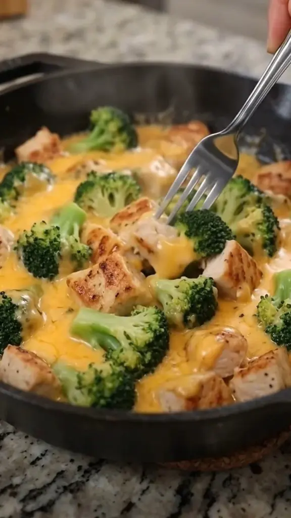 Low Carb Chicken Broccoli Skillet dish with chicken and broccoli
