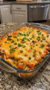 Delicious Ultimate Taco Casserole served in a baking dish