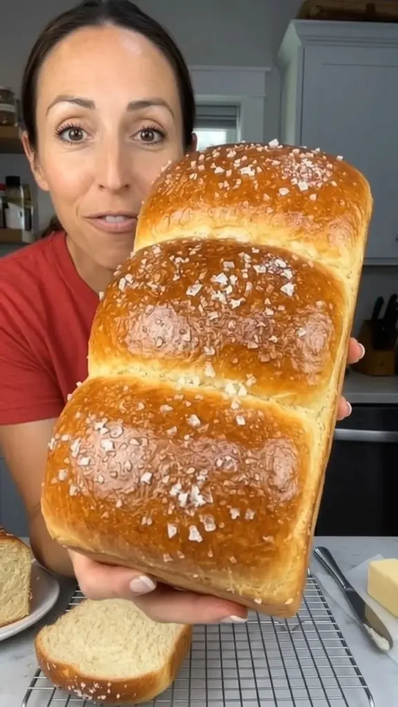 Fluffy salty toast bread recipe with a golden crispy crust and soft interior.