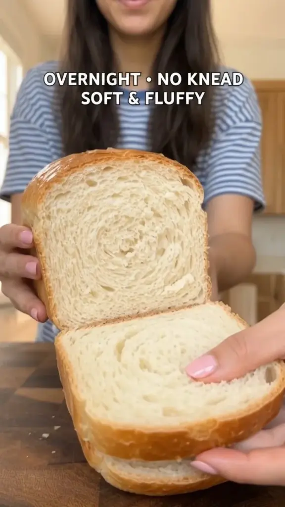Overnight no-knead sandwich loaf baked to perfection and ready for sandwiches.