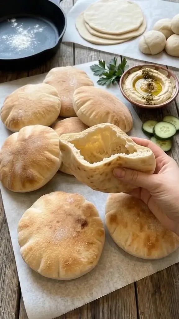 Soft and fluffy pocket pita bread freshly baked